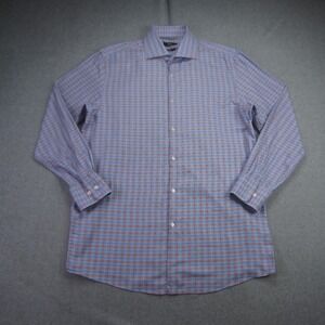 Boss Hugo Boss Dress Shirt Mens 16.5 32/33 Blue Plaid Sharp Fit Long Sleeve